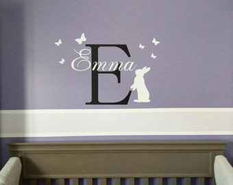 Wall Decals - Bunny wall decal - kid's name - girl's name wall decal - nursery wall decor - custom name decal - Wallapalooza Wall Decals