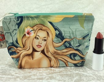 Handmade Zipper Case Zip Pouch fabric bag pencil case Alexander Henry Mermaids Sea Sirens