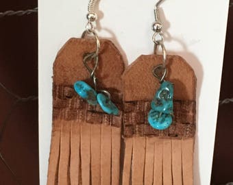 Leather Fringe Earrings with turquoise