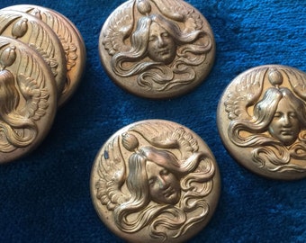 1 Vintage Brass Cabochons 30mm Beautiful Patina