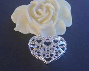 2 pendants heart Ajoure (28B) silver 3D charm