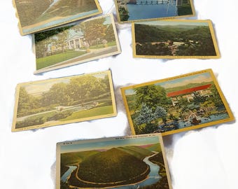 7 Unused Linen West Virginia Postcards Winfield Lock, New River Canyon, C & 0 Railroad, Wheeling