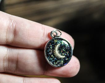 Small Iridescent Moon Resin Pendant