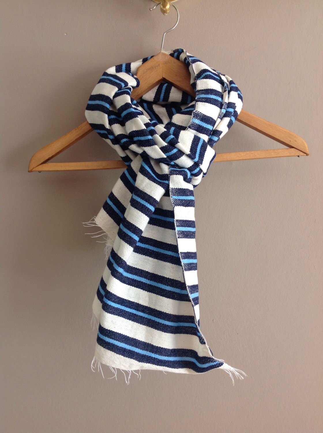 Mens Scarf Navy and light Blue striped scarfMen's Wool