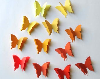 3D Paper Butterflies, baby shower decor, birthday party accent, garden party decor, yellow butterflies, orange butterflies