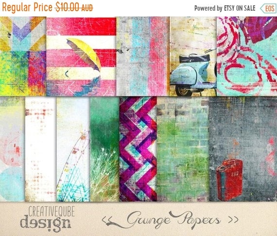 70% OFF Sale Digital paper, Digital Scrapbook paper pack - Instant download - 12 Digital Papers - Grunge textured