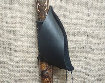 Tribal Fish Hand Carved Walking Stick with unique black leather wrist sling