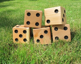 5 (five) LARGE wooden set of dice for Yardzee or Yahtzee, outdoor yard game, family fun, outside dice game, picnics