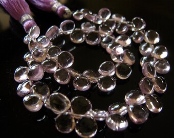 30% OFF NEW: 1/2 Strand of Pretty Pink Amethysy Smooth Heart Briolette Semi Precious Gemstone Beads 6mm-7mm