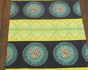 Hand painted Yellow, cotton runner. Modern table decor, tribal runner.