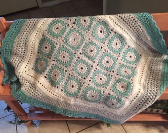Turquoise and Gray Medalion Afghan