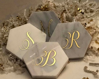 Initial Coasters | Monogram Marble Coaster Set | Personalized Marble Coaster Set | Marble and Gold Coasters