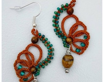 Tatted Earrings With Tiger's Eye.