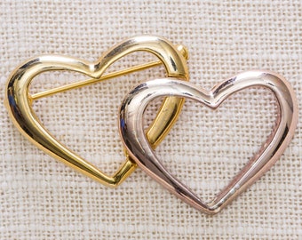 Two Hearts Brooch Vintage Rose Gold Double Heart Broach Vtg Pin 7JJ