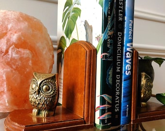 Owl bookends , brass and wood owl bookends