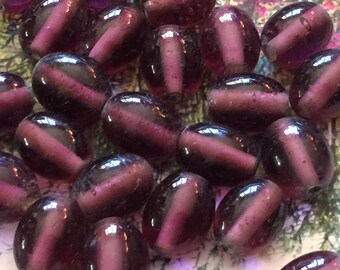 8 Handmade Japanese Vintage Plum Purple Oval Glass Beads 14/10mm