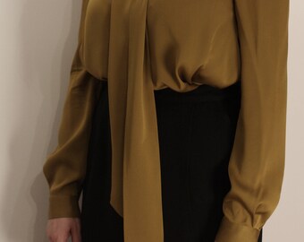 Goldenrod Silk Diane von Furstenberg Bow Blouse S M