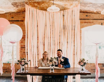 Wedding Backdrop, Wedding Garland, Ceremony Backdrop, Room Divider, Wedding Decoration, Rustic Wedding, Fringe Garland, Blush.