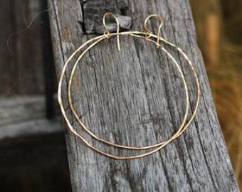 Thin gold filled hoop earrings hammered texture delicate jewelry idea for her gift under 30
