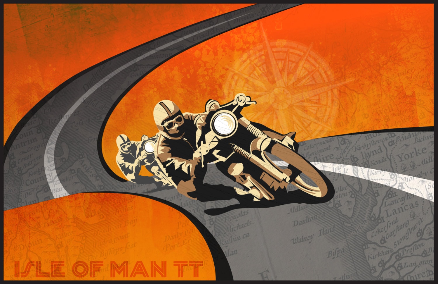 retro vintage motorbike race illustration poster 11X17