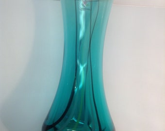 Vintage Scottish Caithness Glass Vase, Caithness Glass Vase, Scottish Vase, Turquoise Glass Vase
