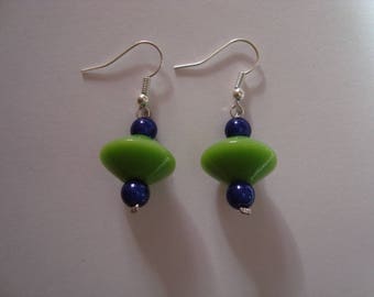 The pair of green and blue earrings