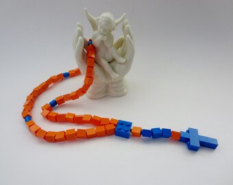 Children's Rosary made of Lego Bricks - Orange with Blue Lego Bricks Catholic Kids Rosary