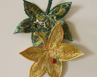 Leaf Hair Clips Sweetgum Leaves Yellow Green Textile Botanical Woodland Accessories Natural History Plant Nature Lover Gift Free Shipping