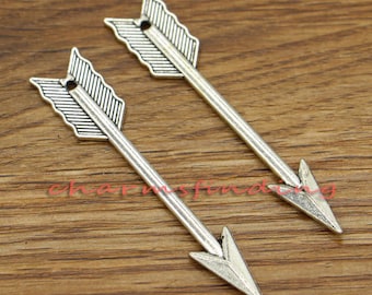 10pcs Large Arrow Charms 2 Sided Charms Antique Silver Tone 11x62mm cf0282