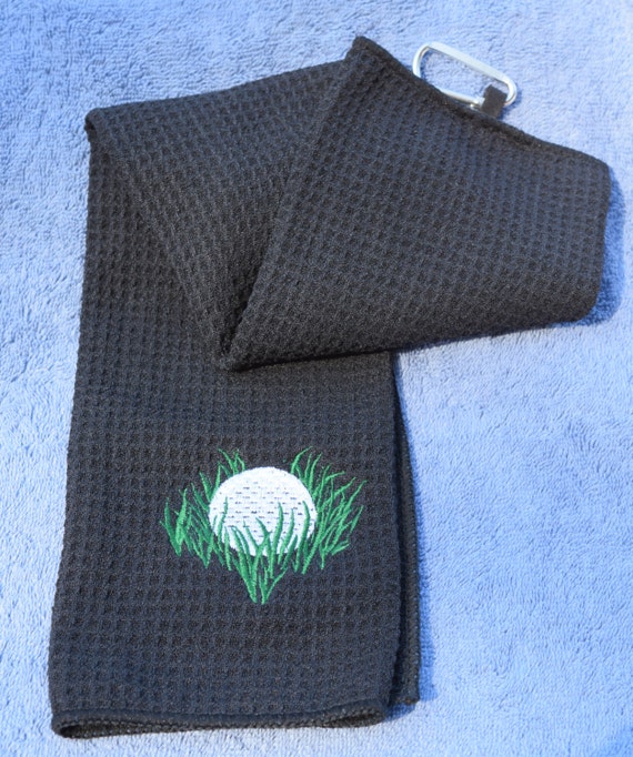 Large GOLF Towel Embroidered with Golf Design Black Odor