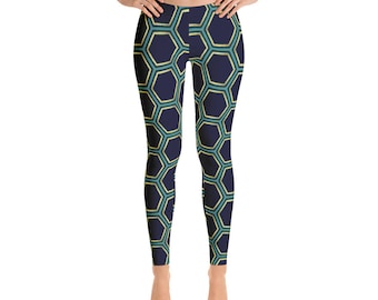 Geometric Hexagon Honeycomb Leggings by Dixie Cloth