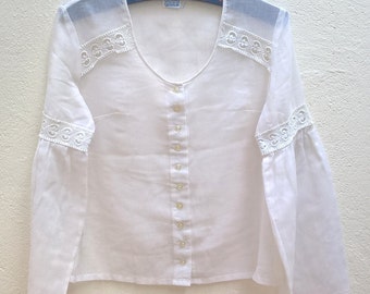 Vintage white boho blouse Size 38 FR