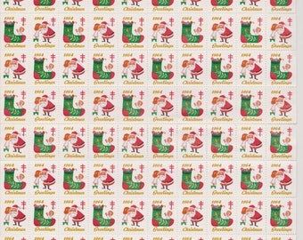 1964 Christmas Seals Issued by American Lung Association, Full sheet of 100 Seals, Little Girl and Santa, Vintage Ephemera
