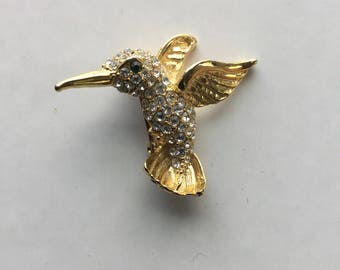 Vintage Rhinestone Hummingbird Pin