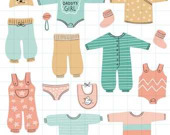 Baby girl clothes clipart - Hand drawn instant download PNG graphics - 0013