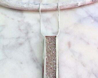 Druzy Bar Necklace, Druzy Bar Pendant, Rectangle Druzy Necklace, Rectangle Druzy Pendant, Crystal Bar Necklace, Long Druzy Necklace