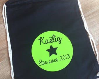 Backpack with name black cotton cord