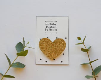 gold glitter heart brooch