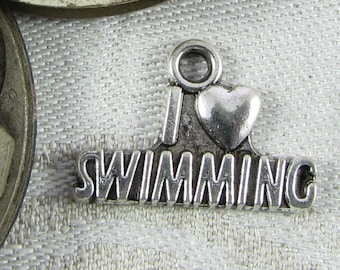 1 or 10, I Love Swimming, Love Swimming Charm, Swimmer, Swimmer Gift, Swimming, Swim Team, Swimming Pendant, Sports Charm, SPO024