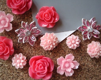Pink Thumbtacks, Decorative Push Pins, 12 pcs Pushpins, Bulletin Board Thumbtacks, Wedding Decor, Gifts, Housewarming Gift