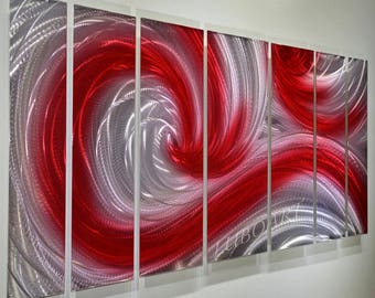 66x24" art painting modern contemporary original sculpture red hot ocean wave METAL home boardroom office wall decor handmade Lubo Naydenov