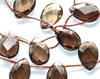 28 pcs of Genuine Smoky quartz (heated) faceted flat teardrop 10X14mm