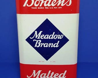 Vintage Borden's Meadow Brand Malted Milk Tin 1950's