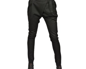NEW Black Drop Crotch Harem Trousers | Extravagant Pants | Elegant Trousers with Silver Buckle | Belted Trousers by Silvia Monetti
