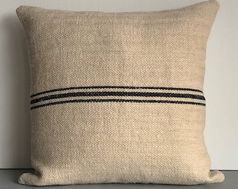 Vintage Handwoven European Grain Sack Pillow Cover/BELLE 18 x 18