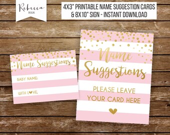printable light blue colored name suggestion cards for baby