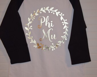 Phi Mu 102 Jersey with Contrast Sleeves and Gold Foil Design