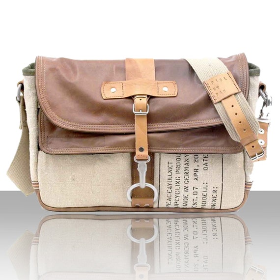 Canvas Messenger Bag Leather Crossbody Bag Unisex Bag