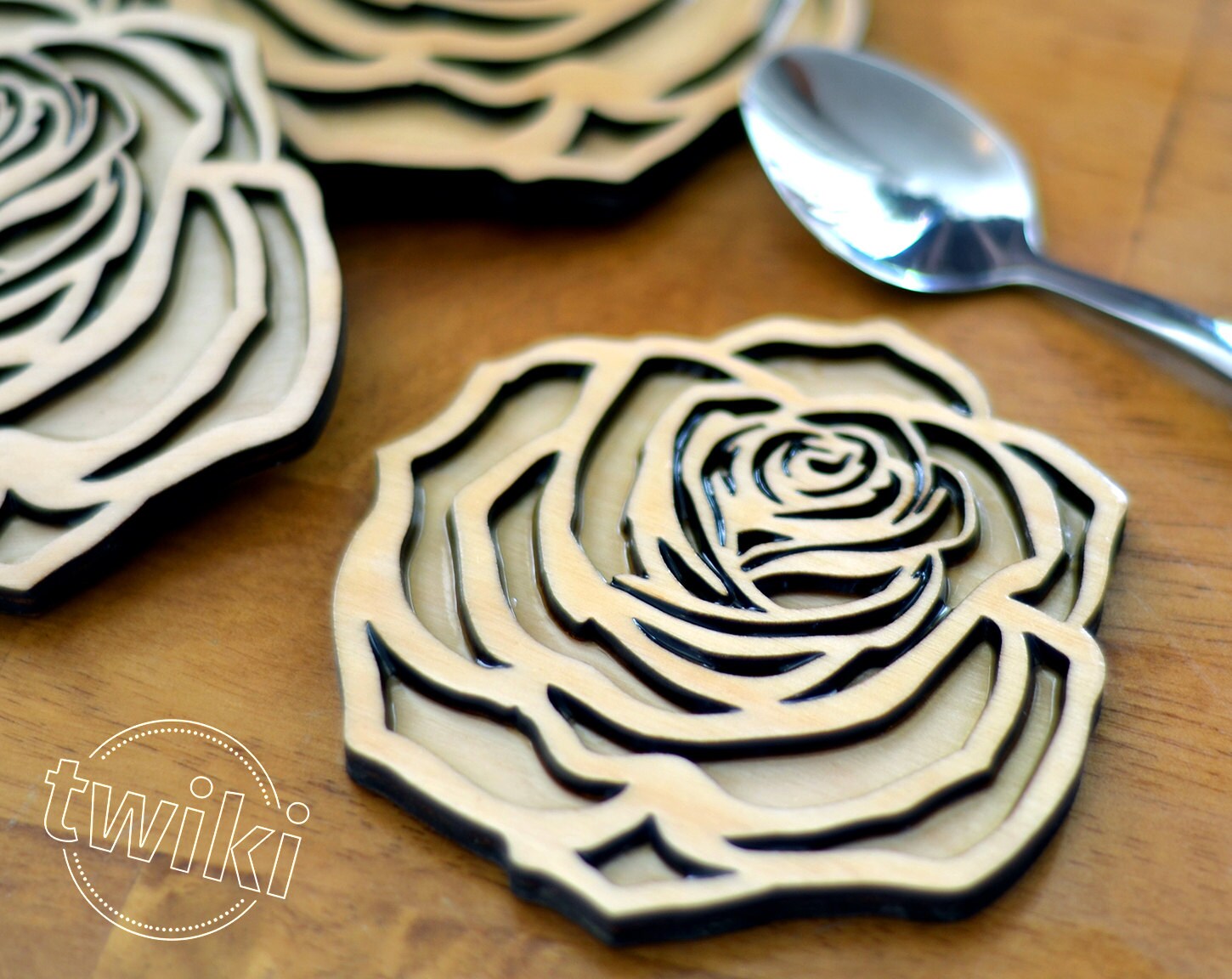 Wood rose coasters Laser cut rose wood coasters wooden rose