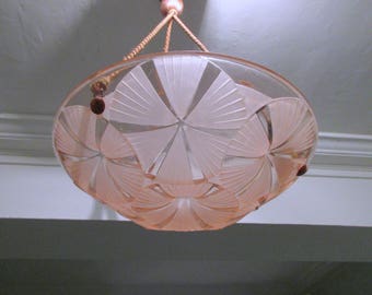 Signed DEGUE - Pale Pink - French Art Deco Light Fixture - 1930s - Sublime - Art Deco Perfection